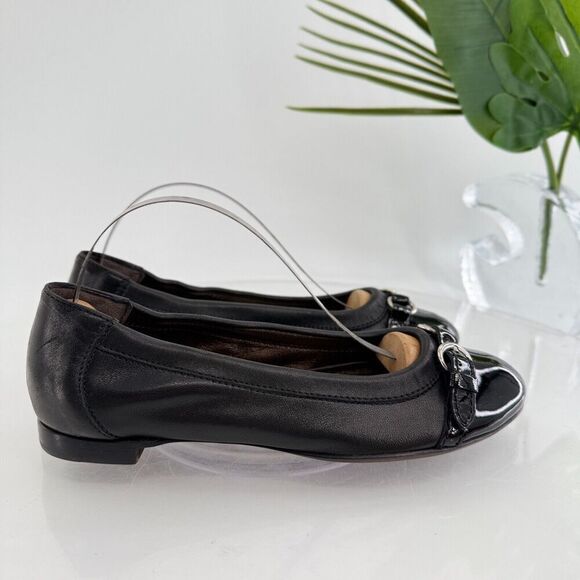 AGL Womens Monika Ballet Flat Size 34 4 Black Leather Shoe Cap Toe Italy - Picture 3 of 11